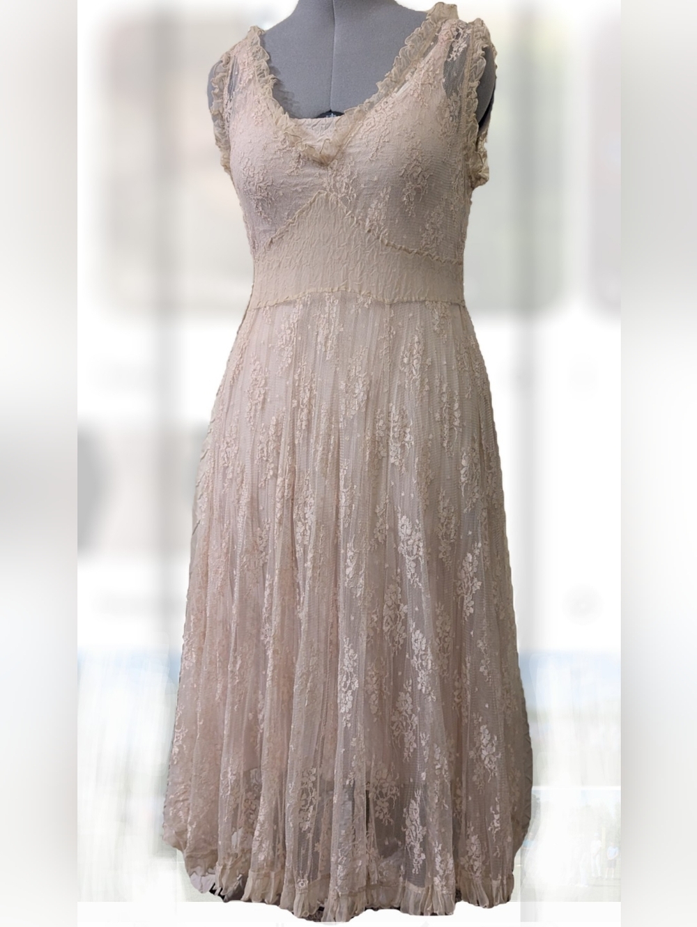 KOMAROV One Of A Kind Delicate Lace Ivory Cream Long Dress Wedding Bridal
